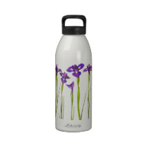 Purple irises isolated on a white background drinking bottles