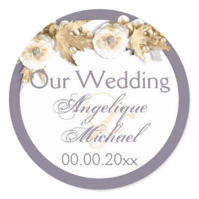Purple ivory cream wedding engagement stickers