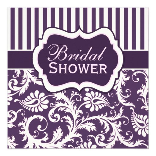 Purple, Ivory, Pink Damask Bridal Shower Invite