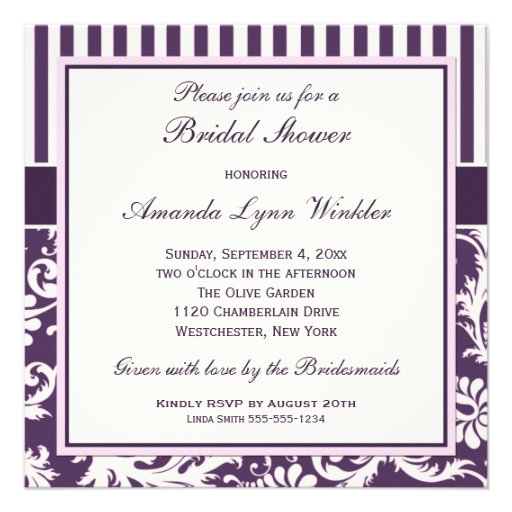 Purple, Ivory, Pink Damask Bridal Shower Invite