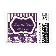Purple, Ivory, Pink Damask Save the Date Stamp