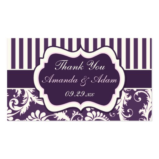 Purple, Ivory, Pink Damask Wedding Favor Tag Business Card Template