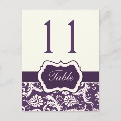 Purple, Ivory, Pink Stripe Damask Table Number Postcards