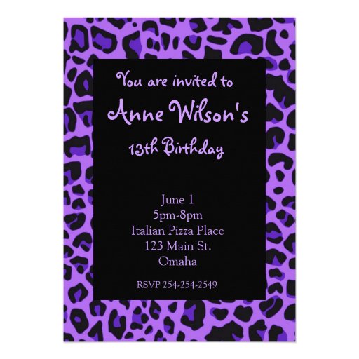 Purple Jaguar Print Girls Invitation