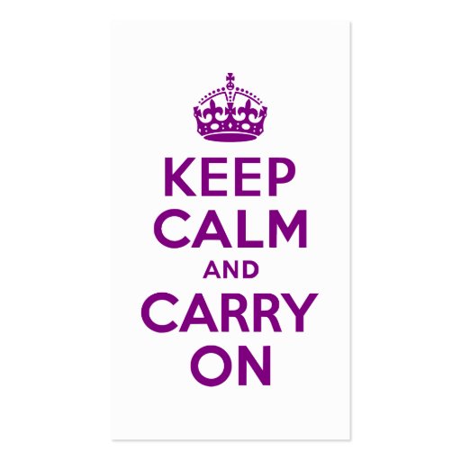 Purple Keep Calm and Carry On Business Card Template (front side)