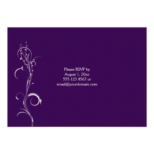 Purple Khaki Ivory Floral Swirl Post Wedding Custom Invitation