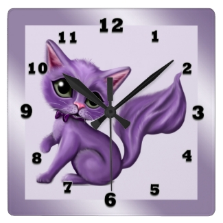 Purple Kitty Square Wall Clock