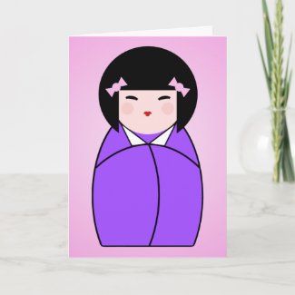 Purple Kokeshi Doll Birthday Card card