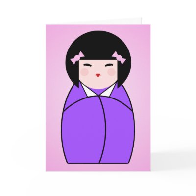 Purple Kokeshi Doll Birthday Card by megakawaii