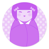 Purple Kokeshi Doll Pop Art stickers by megakawaii Purple Kokeshi Doll Pop Art stickers