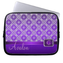 Purple Lace Faux Jeweled Monogram Laptop Laptop Sleeve