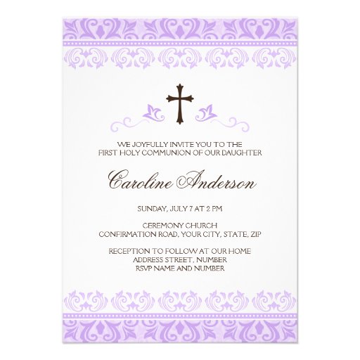 Purple lace girls first communion confirmation custom invitations