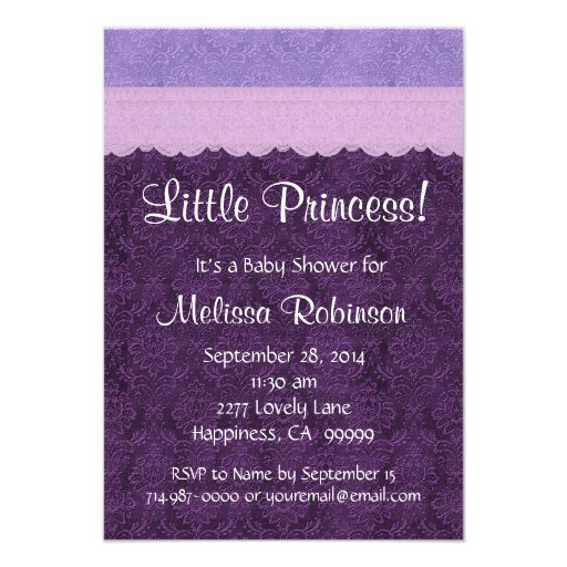 Purple Lace Little Princess Girl Baby Shower S210 Invites