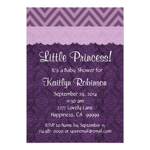 Purple Lace Little Princess Girl Baby Shower S21C Invites