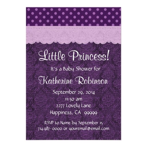 Purple Lace Little Princess Girl Baby Shower S21D Personalized Invitations