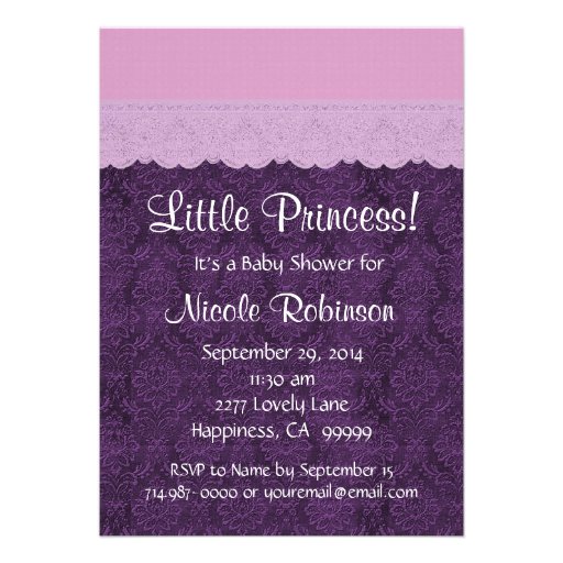 Purple Lace Little Princess Girl Baby Shower S21E Personalized Invitation (front side)