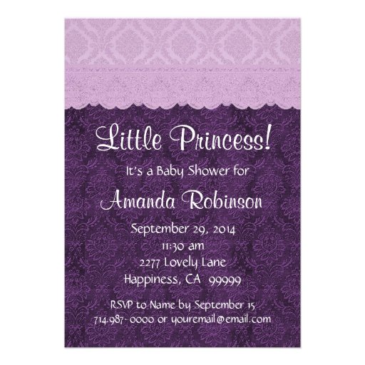 Purple Lace Little Princess Girl Baby Shower S21G Personalized Announcement