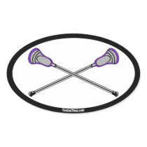 Purple Lacrosse Sticks Oval Sticker