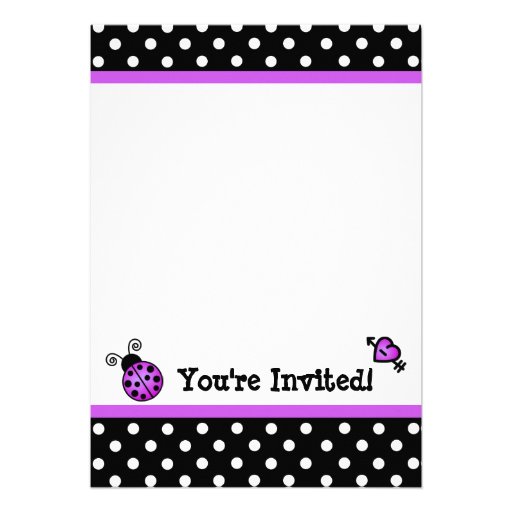 Purple Ladybug Baby Shower Black White Polka Dots Announcements