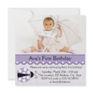 Purple Ladybug Girl Photo 1st Birthday Party invitation