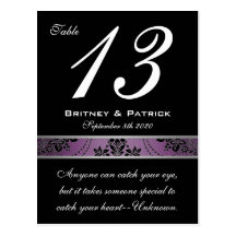 Purple Lapis Damask Table Number Card Post Cards