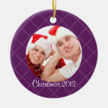 Purple lattice holiday photo memory sentimental christmas ornament