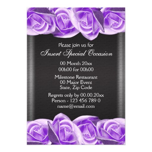 Purple lavender black wedding roses invitation