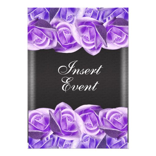 Purple lavender black wedding roses invitation