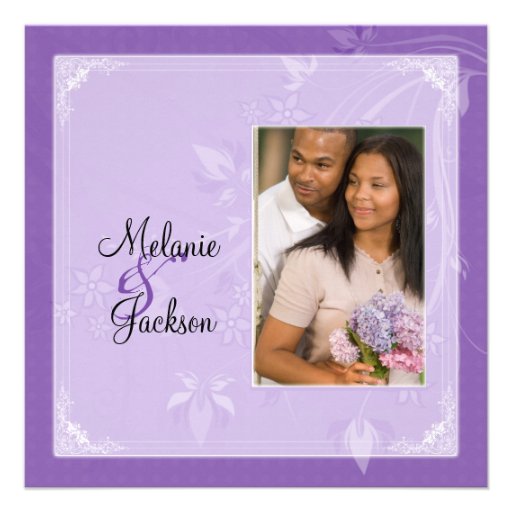 Purple Lavender Floral Swirls Photo Post Wedding Custom Invitations