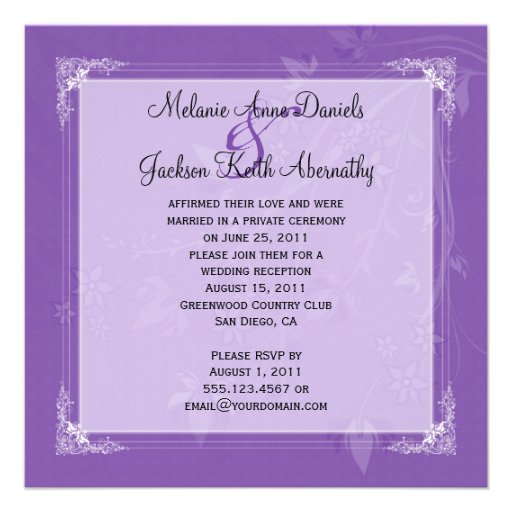 Purple Lavender Floral Swirls Photo Post Wedding Custom Invitations