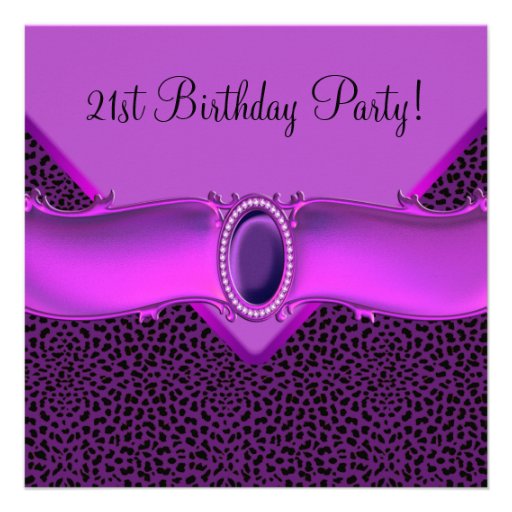 Purple Leopard 21st Birthday Party Custom Invitations