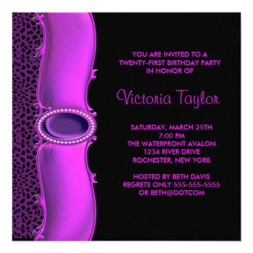 Purple Leopard 21st Birthday Party Custom Invitations