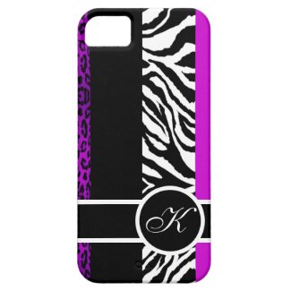 Purple Leopard and Zebra Animal Print Monogram iPhone 5 Covers