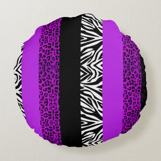 Purple Leopard and Zebra Animal Print Round Pillow Zazzle
