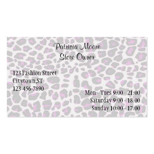 Purple Leopard Fashion Boutique Business Card (back side)