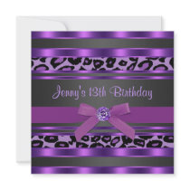 Purple Leopard Girls 13th Birthday Party Custom Invites