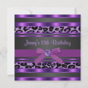 Purple Leopard Girls 13th Birthday Party invitation