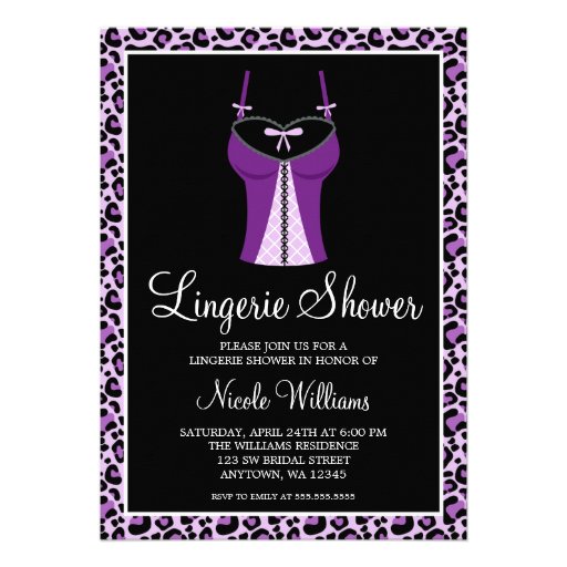 Purple Leopard Lingerie Bridal Shower Personalized Invitation