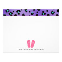Purple Leopard & Pink Flip Flops Flat Notecards invitations