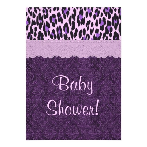 Purple Leopard Princess Girl Baby Shower S21K Personalized Invitations