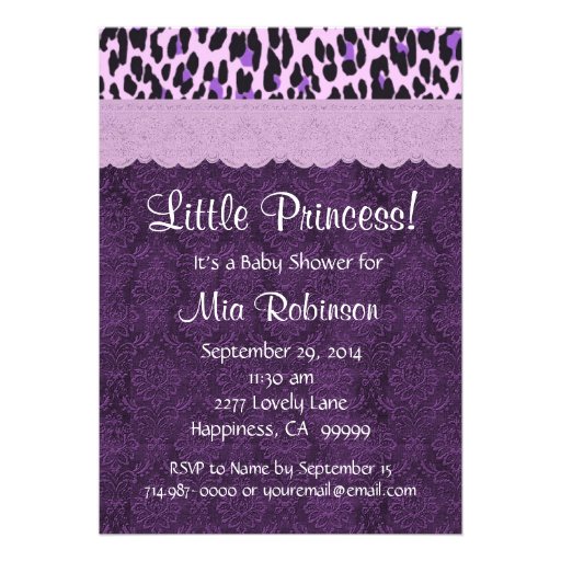 Purple Leopard Princess Girl Baby Shower S21K Personalized Invitations