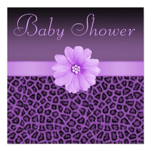 Purple Leopard Print  & Bling Flower Baby Shower Custom Invite