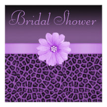 Purple Leopard Print  & Bling Flower Bridal Shower Invitations