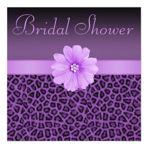 Purple Leopard Print  & Bling Flower Bridal Shower Invitations