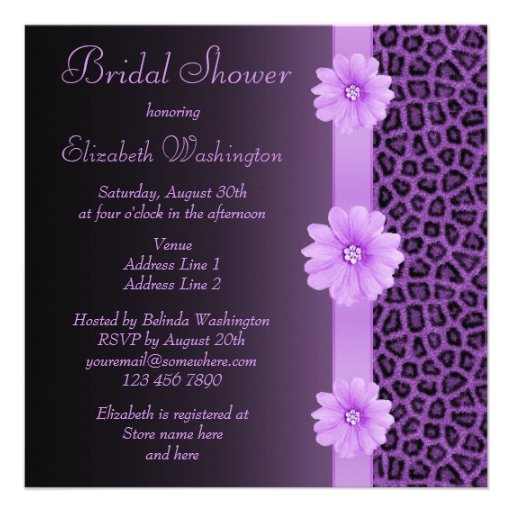 Purple Leopard Print  & Bling Flower Bridal Shower Invitations