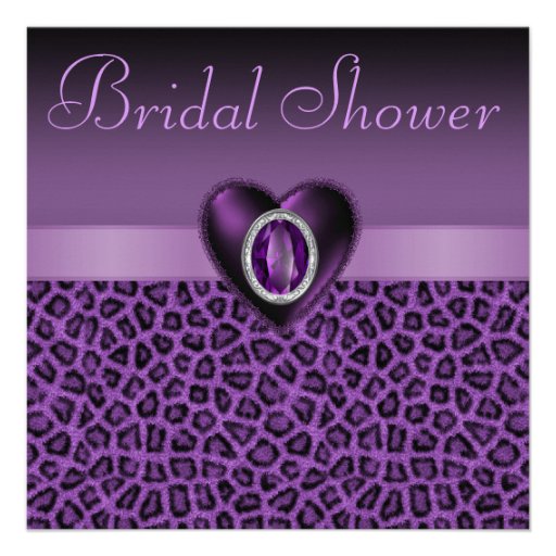 Purple Leopard Print & Bling Hearts Bridal Shower Custom Invitation