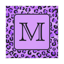 Purple Leopard Print Custom Monogram. Stretched Canvas Print