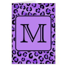 Purple Leopard Print Custom Monogram. Greeting Cards