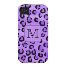 Purple Leopard Print Custom Monogram. iPhone 4 Cases
