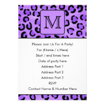 Purple Leopard Print Custom Monogram. Invite
